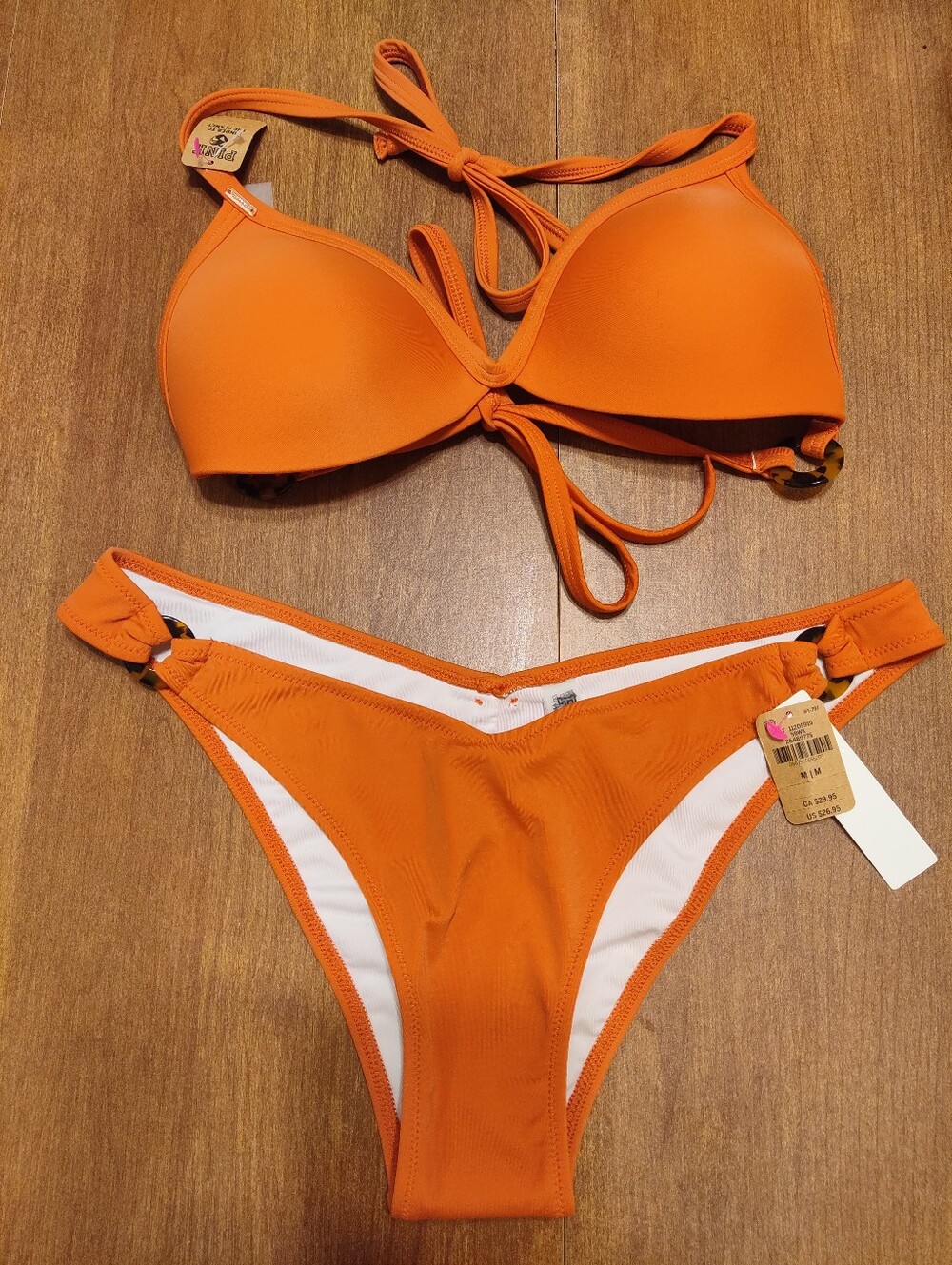 PINK Victoria's Secret Bright Orange Padded Tie-Back Bikini Set